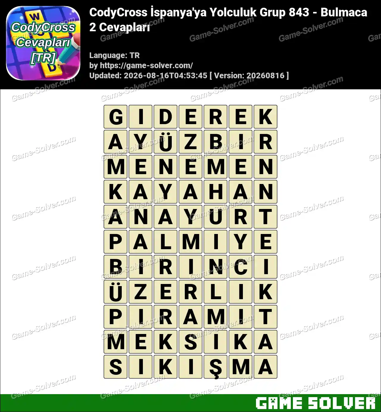 CodyCross İspanya’ya Yolculuk Grup 843 – Bulmaca 2 Cevapları